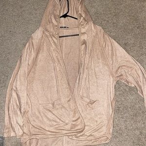 Cardigan with hood and pockets.